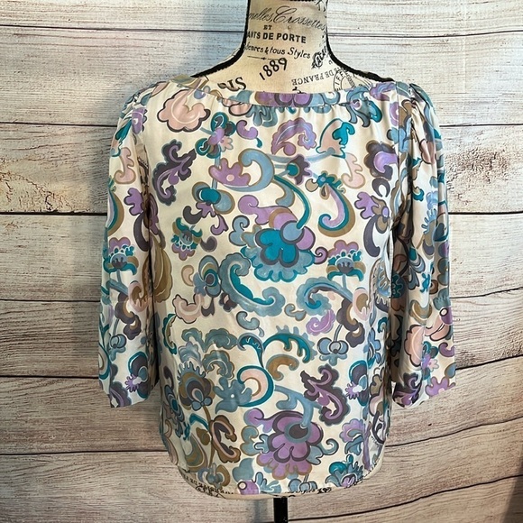 See By Chloe Silk Blouse 3/4 Sleeves Retro Floral Print Paisley Size 2 - Picture 1 of 11